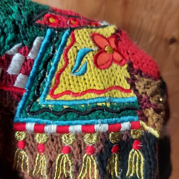 Marisa Christina Classics Vtg Black/Multi Knit Santa Claus & Reindeer Sweater - Picture 11 of 13